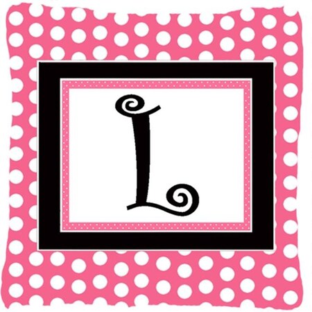 Carolines Treasures Carolines Treasures CJ1001-LPW1414 Letter L Initial Monogram - Pink Black Polka Dots Indoor & Outdoor Fabric Decorative Pillow CJ1001-LPW1414